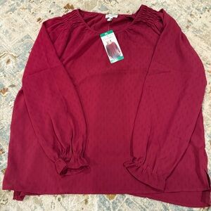 Jessica Simpson Burgundy Long Sleeve Textured Blouse – Size XL